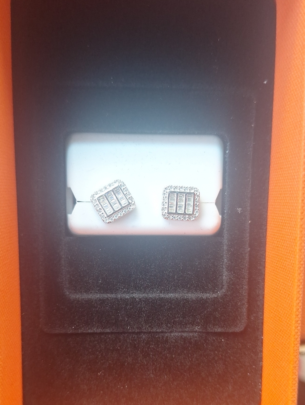 Square Halo Stud Earrings in Silver Tone